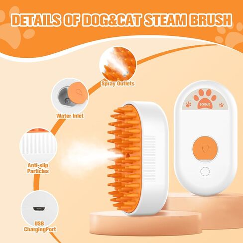 Dog Steam Brush,3 in 1 Cat Steam Brush,Steam Cat Brush,Silicone Massage Grooming Pet Steam Brush for Cats Dogs,Rechargeable Cat Steam Brush for Shedding,Spritz Defur Comb for Cats. in Saudi Arabia