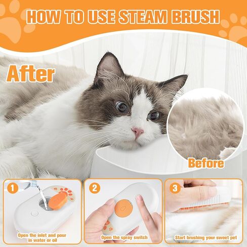Dog Steam Brush,3 in 1 Cat Steam Brush,Steam Cat Brush,Silicone Massage Grooming Pet Steam Brush for Cats Dogs,Rechargeable Cat Steam Brush for Shedding,Spritz Defur Comb for Cats. in Saudi Arabia