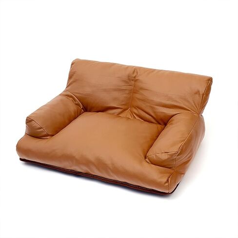 Pet Sofa Bed, Vintage Cat Puppy Faux Leather Couch with Non-Slip Bottom for Cats or Small Medium Dog Chair (Coffee color, Large) in Saudi Arabia