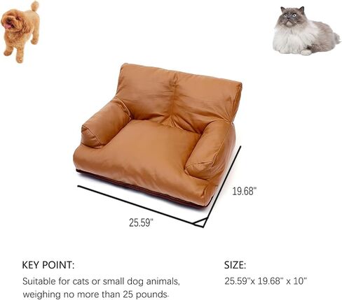 Pet Sofa Bed, Vintage Cat Puppy Faux Leather Couch with Non-Slip Bottom for Cats or Small Medium Dog Chair (Coffee color, Large) in Saudi Arabia