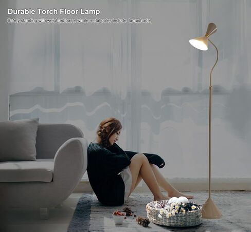 Industrial Floor Lamp with Metal Lampshade & 3000K Warm Light LED Bulb, Gold Floor Lamps with 350° Adjustable, Minimalist Corner Standing Lamps for Living Room, Bedroom, Office in Saudi Arabia