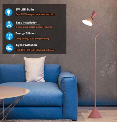 Industrial Floor Lamp with Metal Lampshade & 3000K Warm Light LED Bulb, Gold Floor Lamps with 350° Adjustable, Minimalist Corner Standing Lamps for Living Room, Bedroom, Office in Saudi Arabia