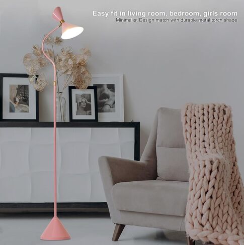 Industrial Floor Lamp with Metal Lampshade & 3000K Warm Light LED Bulb, Gold Floor Lamps with 350° Adjustable, Minimalist Corner Standing Lamps for Living Room, Bedroom, Office in Saudi Arabia