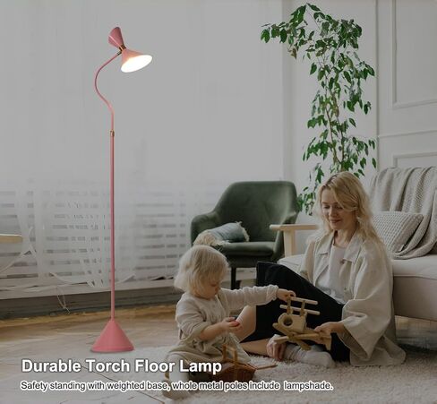 Industrial Floor Lamp with Metal Lampshade & 3000K Warm Light LED Bulb, Gold Floor Lamps with 350° Adjustable, Minimalist Corner Standing Lamps for Living Room, Bedroom, Office in Saudi Arabia