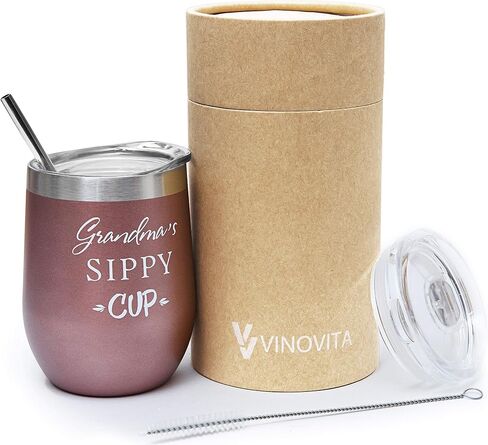 Grandma’s Sippy Cup – VINOVITA Stainless-Steel Funny Wine Tumbler – Insulated Stemless Glass with 2 Lids, Straw, Brush – Novelty Adult Sippy Cup – Perfect For Mother’s Day, Valentines, Birthday –12oz in Saudi Arabia