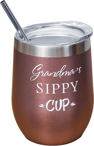 Grandma’s Sippy Cup – VINOVITA Stainless-Steel Funny Wine Tumbler – Insulated Stemless Glass with 2 Lids, Straw, Brush – Novelty Adult Sippy Cup – Perfect For Mother’s Day, Valentines, Birthday –12oz in Saudi Arabia