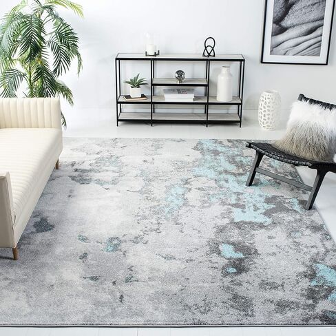 SAFAVIEH Adirondack Collection Area Rug - 6' x 9', Turquoise & Grey, Modern Abstract Design, Non-Shedding & Easy Care, Ideal for High Traffic Areas in Living Room, Bedroom (ADR134K) in Saudi Arabia