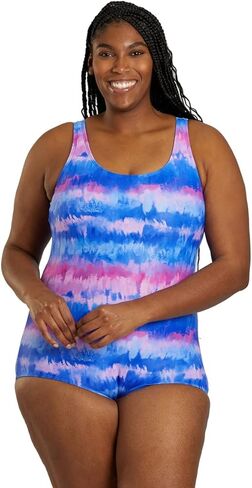 Sporti Plus Size Women's One Piece Swimsuits Conservative Cut, Hydrolast Tech, Printed Bathing Suit, Girl Leg Swimsuit Women in Kuwait