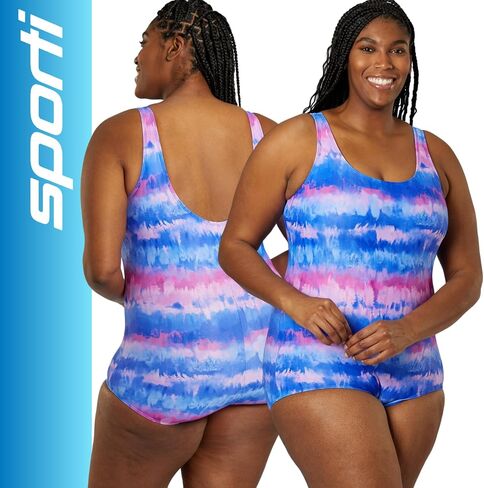 Sporti Plus Size Women's One Piece Swimsuits Conservative Cut, Hydrolast Tech, Printed Bathing Suit, Girl Leg Swimsuit Women in Kuwait