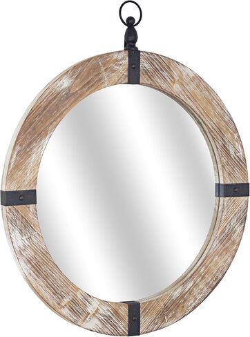 Head West Rustic Wood with Antique Metal Banded Framed Round Oval Porthole Wall Mirror - 24" x 29" in Kuwait