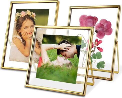 Silver Floating Picture Frames - Set of 3, for Photo Size 4×4, 4×6, 5×7, Vertical Tabletop Display, Metal Glass Frame for Wedding, Home or Office Desk Decoration (Silver) in Saudi Arabia