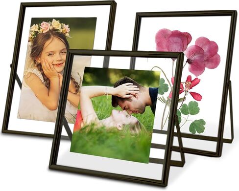 Silver Floating Picture Frames - Set of 3, for Photo Size 4×4, 4×6, 5×7, Vertical Tabletop Display, Metal Glass Frame for Wedding, Home or Office Desk Decoration (Silver) in Saudi Arabia