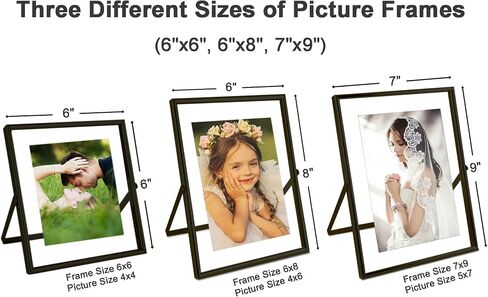 Silver Floating Picture Frames - Set of 3, for Photo Size 4×4, 4×6, 5×7, Vertical Tabletop Display, Metal Glass Frame for Wedding, Home or Office Desk Decoration (Silver) in Saudi Arabia