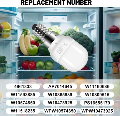 W11518235 W11160686 مصباح LED للثلاجة متوافق مع لمبة الفريزر Whirl-Pool Ken-More 120V 2W يستبدل W10473925 W10574850 AP7014645 PS16555179-1 حزمة in Kuwait