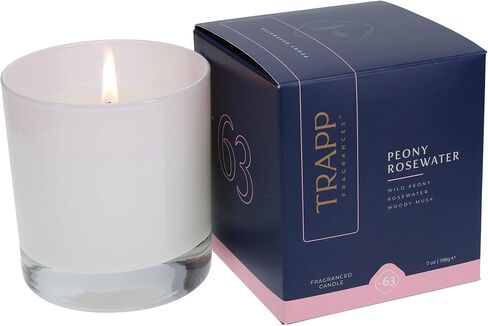 تراب - رقم 63 ماء الورد الفاوانيا - 7 أوقية. شمعة مميزة - عطر منزلي عطري برائحة زهور الفاوانيا البرية وماء الورد ونفحات المسك الخشبية - شمع الفازلين in Kuwait