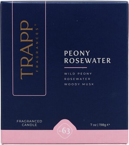 تراب - رقم 63 ماء الورد الفاوانيا - 7 أوقية. شمعة مميزة - عطر منزلي عطري برائحة زهور الفاوانيا البرية وماء الورد ونفحات المسك الخشبية - شمع الفازلين in Kuwait