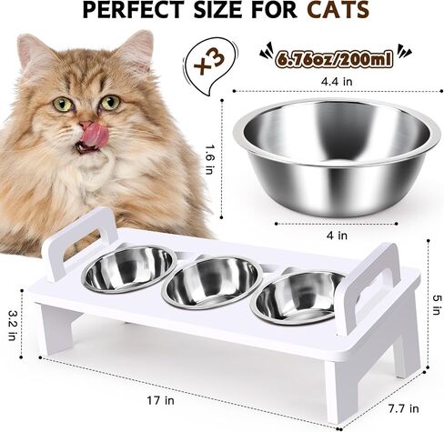 Elevated Cat Food Bowl, 3 Stainless Steel Raised Cat Bowls with Stand, 15°Tilted Cat Bowl for Indoor Cats Elevated, Cat Food and Water Bowl Set, Anti Vomitting, Whisker Fatigue and Dishwasher Safe in Saudi Arabia