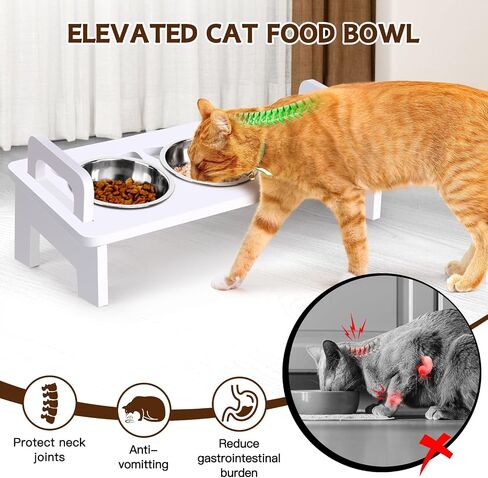 Elevated Cat Food Bowl, 3 Stainless Steel Raised Cat Bowls with Stand, 15°Tilted Cat Bowl for Indoor Cats Elevated, Cat Food and Water Bowl Set, Anti Vomitting, Whisker Fatigue and Dishwasher Safe in Saudi Arabia