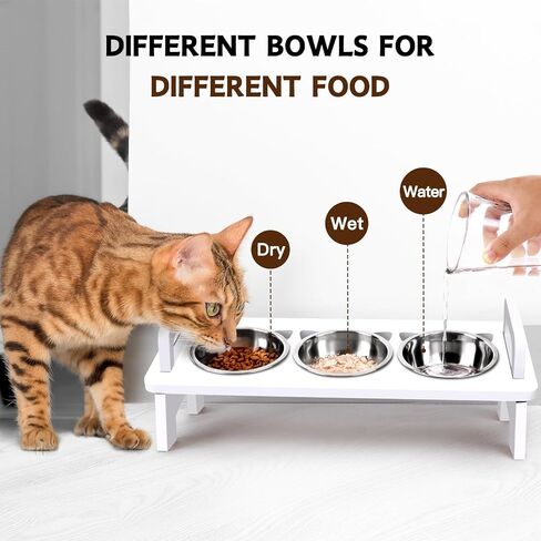 Elevated Cat Food Bowl, 3 Stainless Steel Raised Cat Bowls with Stand, 15°Tilted Cat Bowl for Indoor Cats Elevated, Cat Food and Water Bowl Set, Anti Vomitting, Whisker Fatigue and Dishwasher Safe in Saudi Arabia