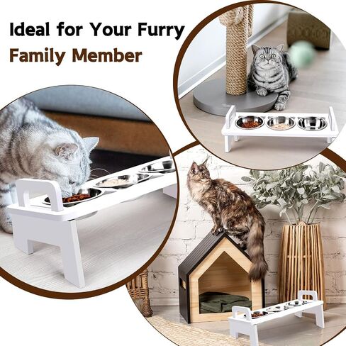 Elevated Cat Food Bowl, 3 Stainless Steel Raised Cat Bowls with Stand, 15°Tilted Cat Bowl for Indoor Cats Elevated, Cat Food and Water Bowl Set, Anti Vomitting, Whisker Fatigue and Dishwasher Safe in Saudi Arabia