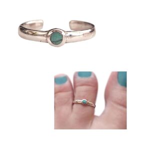 925 Sterling Silver Double Band with 5x3mm Oval Blue Opal Stone Toe Ring/Knuckle Ring - Small Adjustable Open Ring | Dainty Elegant Trendy Toe Ring, Handmade by MiYa Jewelry creations