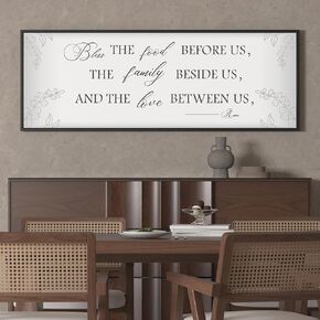 PEONIA 41" x 15" Bless The Food Before Us Wall Decor- Perfect Large Size Bless The Family Beside Us, And The Love Between Us Decor Wall Art Inspirational Kitchen Wall Decor (Wood)