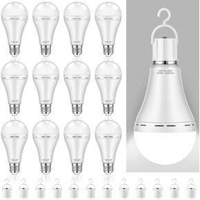 12 Pieces Emergency Rechargeable Light Bulbs White Emergency Light Bulbs for Power Outage Lights Self Charging Emergency Lights for Home Power Failure Camping Reading Outdoor Activity (12 Watt, 8000k)