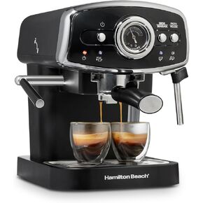 Hamilton Beach Slide & Lock Espresso Machine With Milk Frother Steam Wand For Cappuccino & Latte, 15 Bar Pump and Two Spouts, Removable Reservoir, Compact, Retro Design, White (40731)