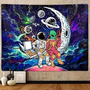 LUANTIANPAI Funny Alien Couple Tapestry for Bedroom Trippy Space Galaxy Art Tapestries Aesthetics Cool Planet Moon Wall Hanging Decor for Men Teens Boys College Dorm Living Room, 59" × 51"