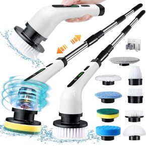 Electric Spin Scrubber, Cordless Electric Scrubber for Cleaning Bathroom,Power Shower Scrubber with Long Handle,Electric Cleaning Brush with 9 Brush Heads for Bathroom,Tub,Floor,Kitchen,Window,Car