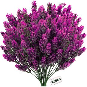 RECUTMS Bulk Artificial 6 Pack Faux Branches Picks Stems Artificial Greenery Plants Outdoor UV Resistant Fake Plastic Stem Flowers Eucalyptus Decor for Kitchen Office Table (Dark Purple)