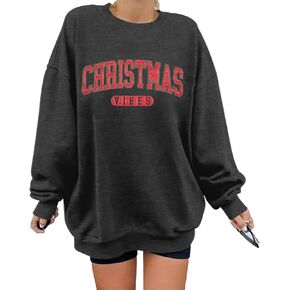 LUKYCILD Christmas Vibes Sweatshirt Women Merry Christmas Shirt Xmas Long Sleeve Shirt Winter Holiday Sweatshirts