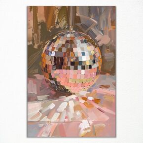 Neejaold Trendy Disco Ball Canvas Wall Art Funky Girl Disco Ball Room Aesthetic Poster Pink Preppy Picture Vintage 70s Bar Cart Decor Print Painting for Girly Dorm Bedroom 12x16in Unframed