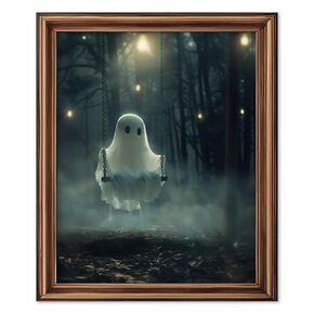 Ghost On The Swing Poster, Cute Little Ghost Face Spooky Gothic Print, Halloween Decor, Halloween Wall Art, Ghost Art Print, Dark Academia Decor, Dark Halloween Print (11x14 inch Print Unframed)