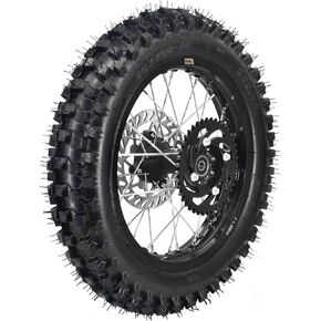 90/100-14 Off Road Tire with Brake Rotor and Sprocket, 14" Rear Wheel Rim Tire with 12mm Axle Hole Replacement For Dirt Pit Bike Motocross Off Road Motorcycle
