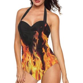 Yuuxorilu Women Tummy Control Swimwear Halter One Piece Slimming Vintage Swimsuit Ruched Push Up Bathing Suits