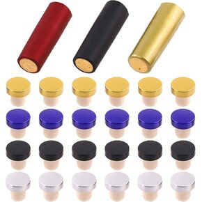 54Pcs T-Shape Wine Bottle Cork Stoppers and PVC Heat Shrink Capsules Kit Wine Bottle Resealer Assortment Kit, Reusable Wine Bottle Stopper Sealing Plug Bottle Cap for DIY Wine Making