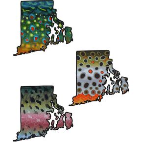 Rhode Island 6" Trout Fly Fishing Bumper Sticker Decal Set Waterproof Vinyl Great Gift for Angler Truck Boat Jeep Car Brown Trout Rainbow Trout Brook Trout