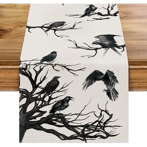 Silhouette Tree Crows Halloween Table Runner, Holiday Kitchen Dining Table Decoration for Indoor Outdoor Home Party Decor 13 x 72 Inch in Kuwait