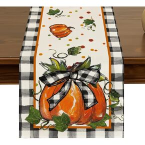 Sunflower Pumpkin Stripes Fall Table Runner 13x72 Inch Seasonal Harvest Autumn Thanksgiving Kitchen Dining Table Decor for Indoor Outdoor Home Party Decoration ZQ40