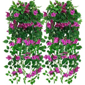 Pack of 4pcs Artificial Hanging Bougainvillea Silk Plastic Flower Vines Faux Plant for Indoor Outdoor Home Farmhouse Garden Porch Eave Wall Fence Wedding Party Decor (Violet)
