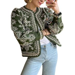Yimoon Women's Quilted Puffer Jacket Lightweight Floral Print Padded Coat Button Down Puffy Cardigan Outwear