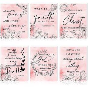 6 Pieces Bible Verse Wall Decor Mini Wood Christian Sign for Table Inspirational Wooden Plaques Scripture Signs Wall Decor for Girl Women Home Table Floral Decor, 3.5 x 2.5 x 0.47 Inch