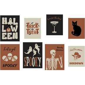EALPVIS Wall Art Halloween Decor: 8 Pieces Art Prints Posters Unframed 12x16 Inch - Skeleton Ghost Pumpkin Black Cat Art Posters - Perfect for Themed Parties & Festive Home Styling