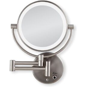 Zadro LED مضاءة على الوجهين 5X / 1X تكبير جدار جبل الحمام مرآة ماكياج التجميل، النيكل الساتان in Kuwait