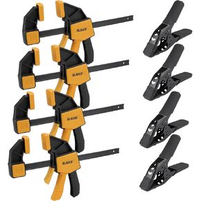 8-Piece Clamps for Woodworking - 4 Pcs 6 inch Bar Clamps, 4 Pcs Heavy Duty Metal Spring Clamps, Bar Clamps with 150 LBS Load Limit, Quick Release Triggers
