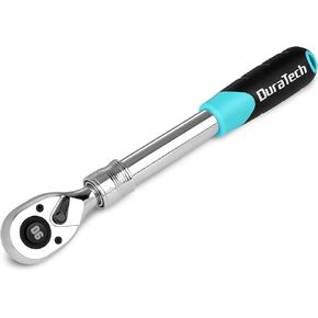 DURATECH 1/2-Inch Drive Extendable Ratchet, 90-Tooth Quick-release Ratchet Wrench with Cushion Handle & Telsecoping Locking Shaft (5 Length Adjustment: 11-4/5" to 17"), Reversible, Chrome Alloy Made