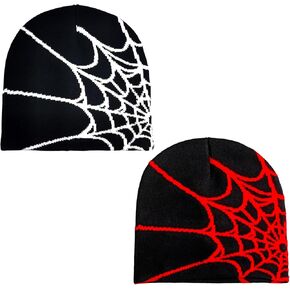 4 Pcs Y2k Beanies Spider Web Beanie Y2k Hat Winter Knitted Hat for Women Men Graphic Beanie Black Beanies