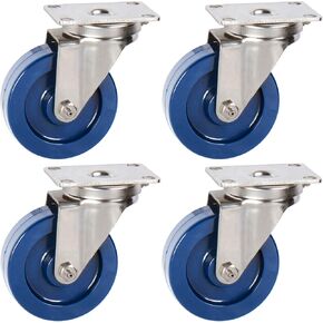 5" x 1.25" Solid Blue Polyurethane Stainless Steel Casters | Set of 4 Industrial Caster | 4 Swivel Top Plate Casters | Top Plate 2.38" x 3.63"| Load Capacity 1400 lbs./ Set (4-Pack)