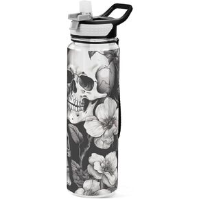 White Skull 32 oz Water Bottle - Clear Tritan, BPA-Free, LeakProof with Carry Strap for Sports, Gym & Outdoor Activities